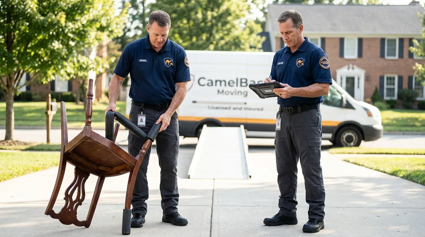 Movers inspecting furniture for damage prevention before loading in Spearfish, SD