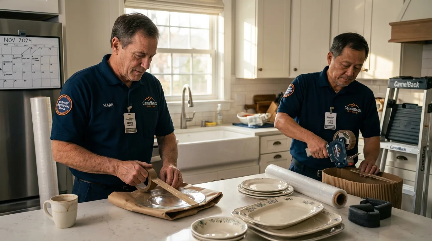 Professional crew packing kitchen dishware in Spearfish, SD